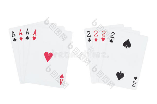 四个王牌扑克牌套装和四个两个扑克牌套装