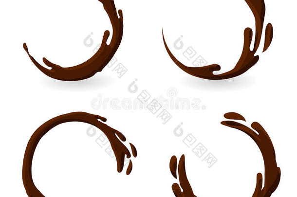 棕色热咖啡或巧克力飞溅设置