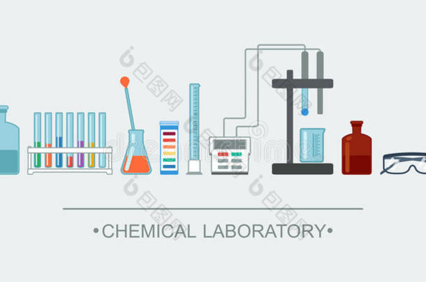 横幅化学物体。 化学实验室玻璃器皿。