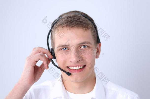 客户支持运营商与耳机白色