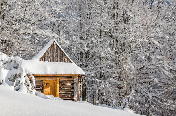 阿尔卑斯山蓝色小屋木屋圣诞节