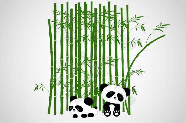 有趣的熊猫在竹子树上玩耍