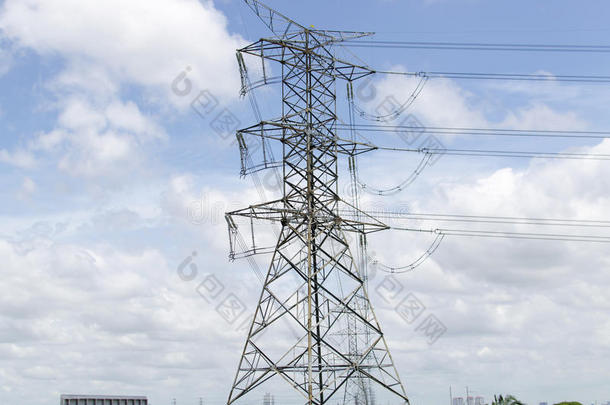 电力传输或电网尼龙线，泰国输电塔