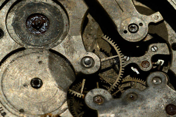 在时钟工作中的齿轮特写，GrungeSteampunk背景