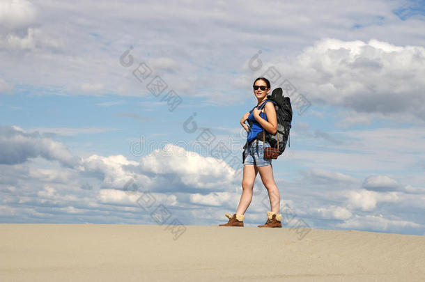 <strong>沙漠里的</strong>徒步旅行者女孩
