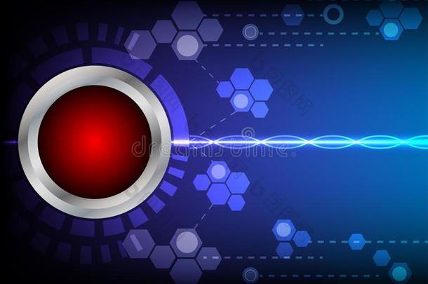 抽象按钮红色技术和灯光效果的蓝色背景