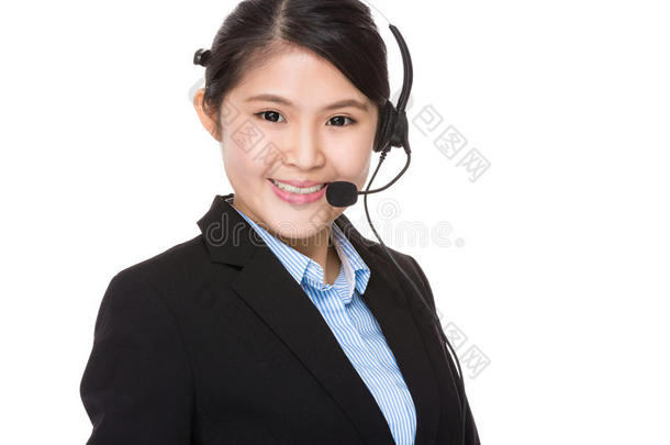 带耳机的客户服务助理