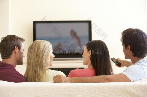 一群朋友在家看宽屏电视