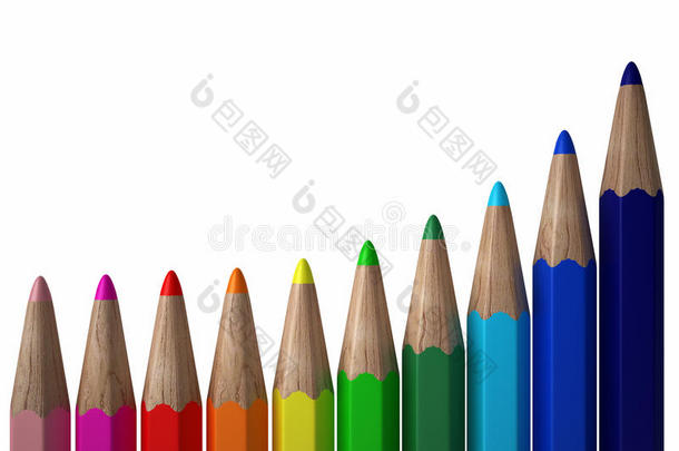 彩色铅笔形成向上的曲线