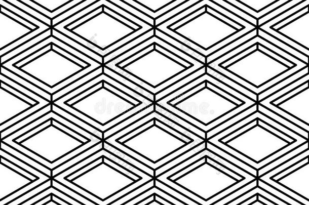 黑白虚幻抽象几何无缝三维图案。