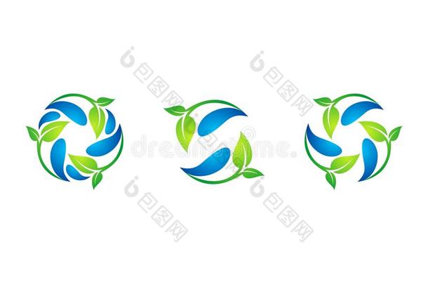 圆形符号图标<strong>设计</strong>向量的circle，plant，waterdrop，<strong>logo</strong>，leaf，spring，recycling，nat