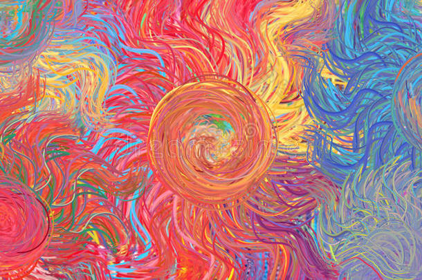 抽象的现代艺术彩虹圈旋转五颜六色的图案