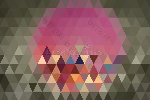 大粉色六边形位于灰色三角形背景的中心