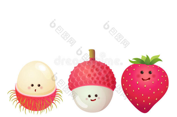 可爱的水果-草莓，荔枝，荔枝，rambutan