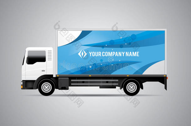 白色卡车上的广告或企业身份设计模板