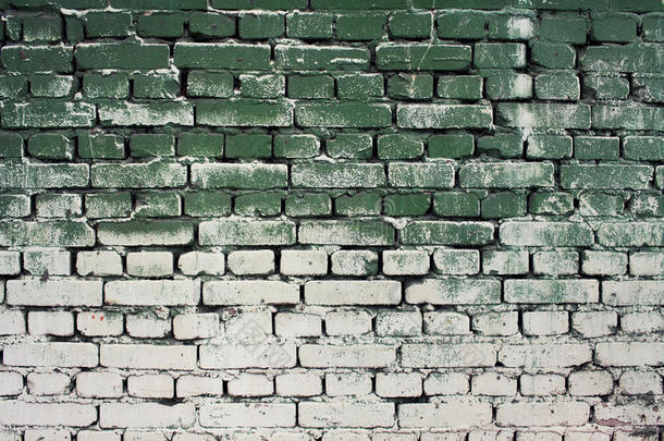 砖旧墙纹理与<strong>渐变</strong>漆绿色白色