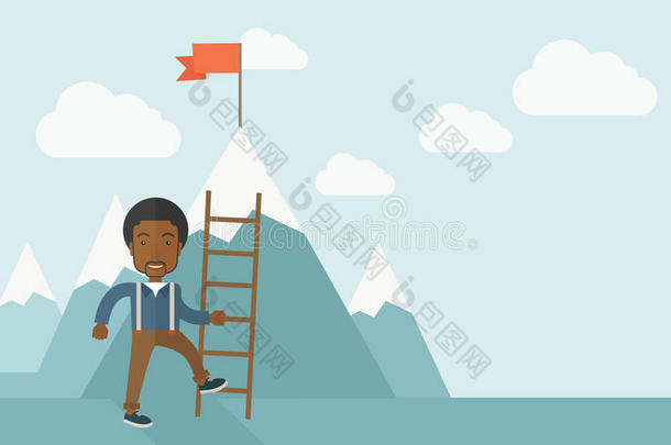 非洲男人举着梯子，<strong>迈向成功</strong>