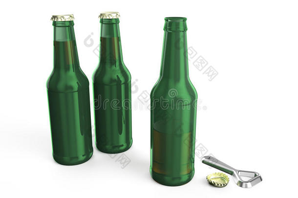 带开瓶器的绿色啤酒瓶