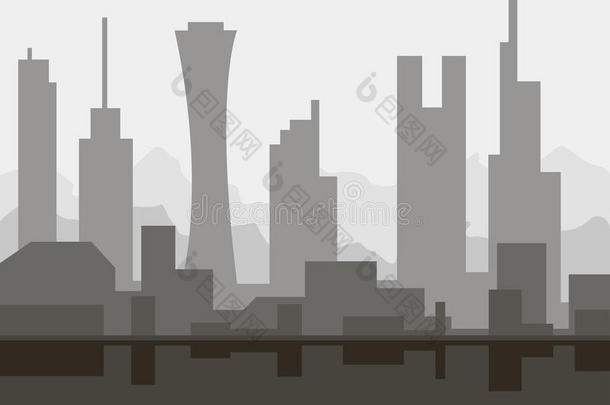 建筑素描剪影抽象城市天际线
