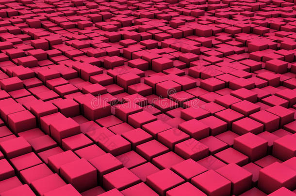 红色三维立方体字段。 三维渲染图像