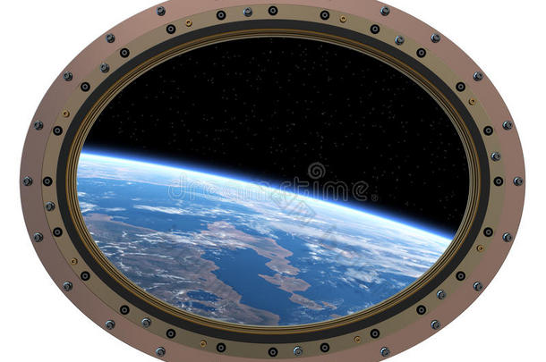 未来主义空间站舷窗。 从太空看