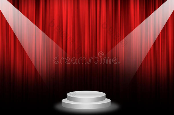 填充对象：用红色窗帘a照明两个聚光灯焦点舞台