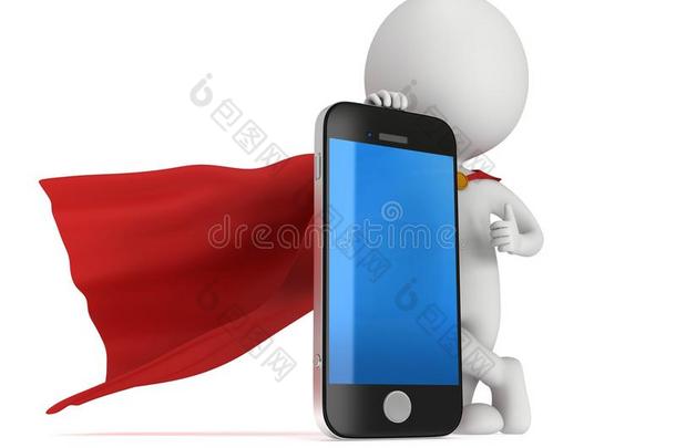 三维超级英雄与智能手机。