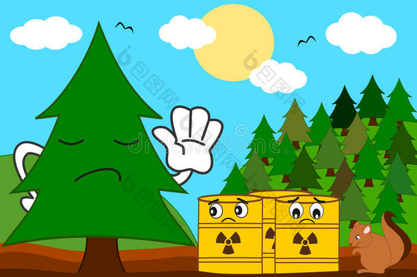 卡通树与有毒废物概念插图