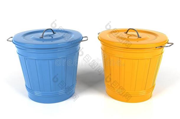 三维蓝色和黄色<strong>塑料桶</strong>