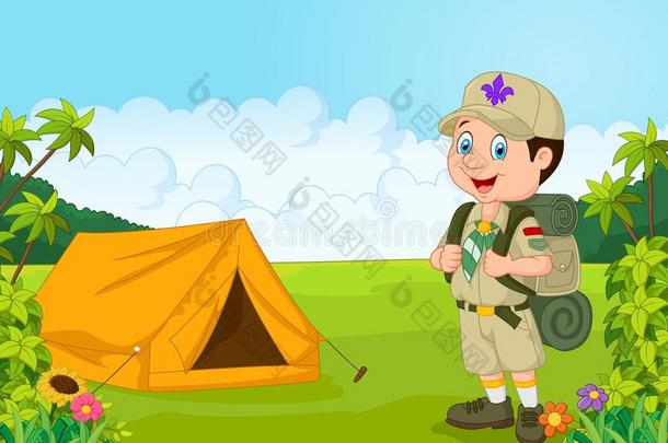 带帐篷的卡通小童子军