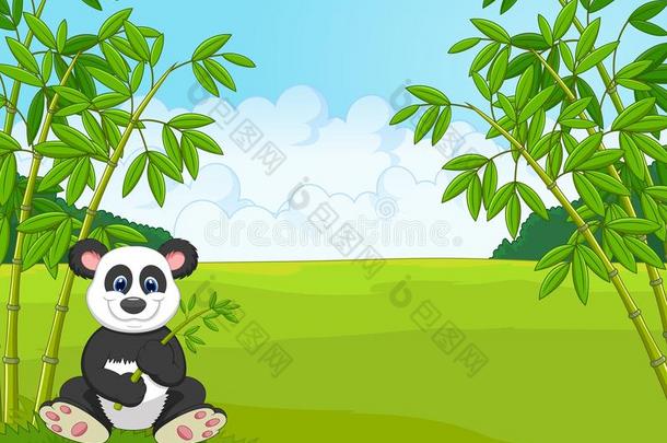 竹林里卡通可爱的熊猫