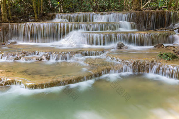 泰国国家公园的深林蓝溪瀑布