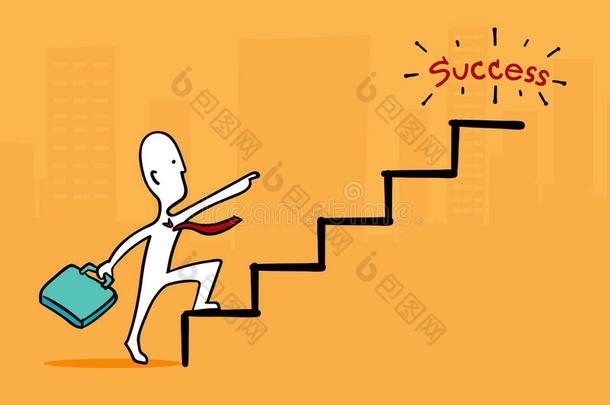 商业男人的概念：商人在明星点跑到成功的楼梯