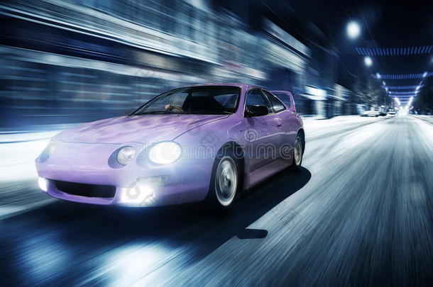 快速驾驶汽车速度在道路上的夜晚城市<strong>丰田</strong>塞利卡