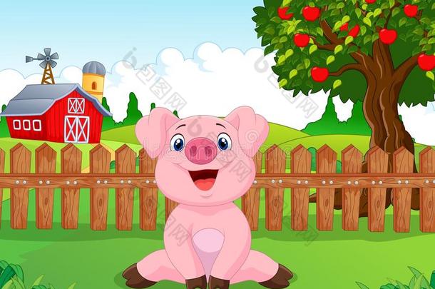 农场里卡通可爱的小猪