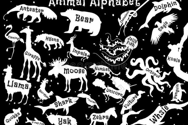 儿童动物字母海报。 动物