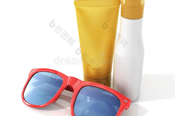 一瓶带太阳镜的防晒霜