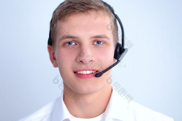 客户支持运营商与耳机白色