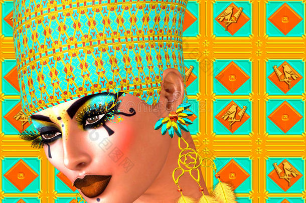 埃及女王用黄金和绿松石装饰。