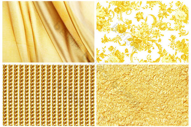 收集黄金背景，丝绸，金玫瑰，黄金和黄金