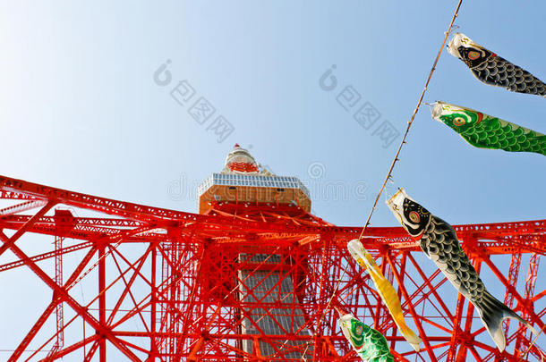 东京塔和koinobori彩带