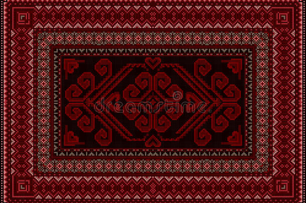 深色地毯，红色和棕色