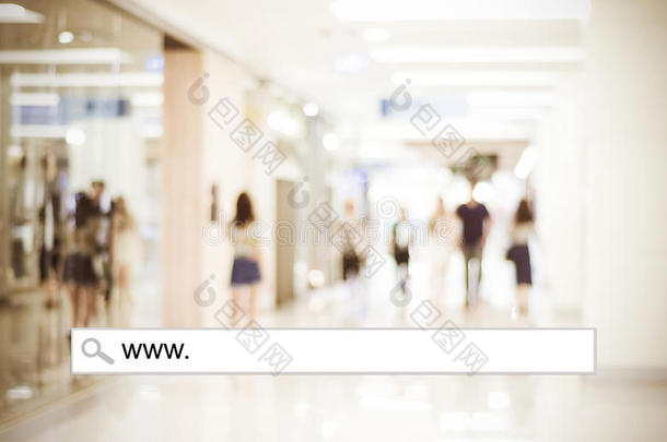 模糊商店和Bokeh灯与地址栏，网上购物背景，电子商务