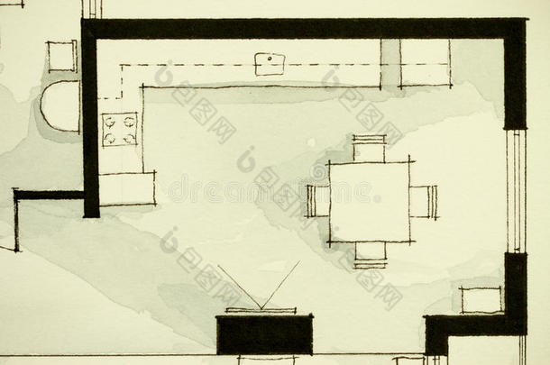 公寓水彩石建筑的建筑学真正的