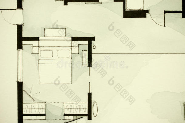 公寓水彩石建筑的建筑学真正的