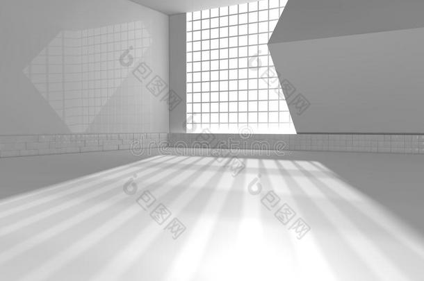大白色房间和大窗口3D渲染
