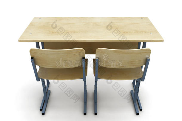 带有两把椅子的3D插图学校课桌