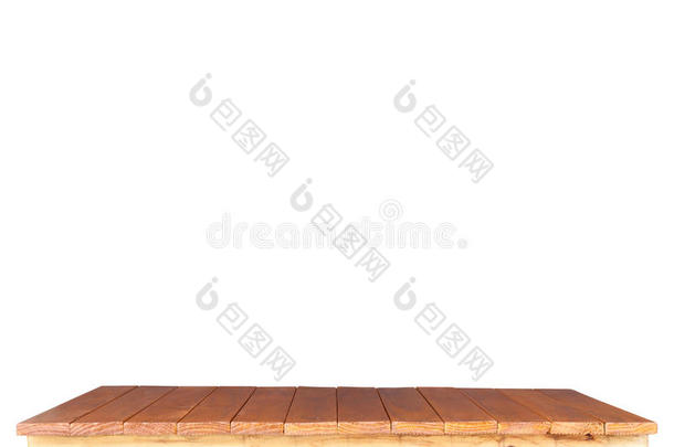 白色背景上的木桌或柜台的空顶