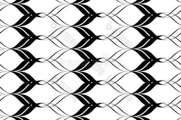 黑白无缝图案<strong>扭曲线条</strong>风格，抽象背景