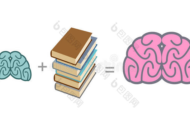 大脑和书籍。 把阅读放在心上。 一叠书。 矢量一